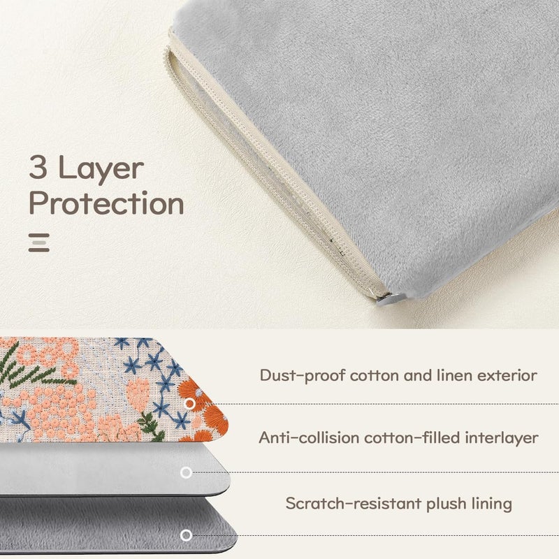 Dadanism Embroidered Daisy Padded Sleeve for All-New Kindle Paperwhite, 7" Kindle Colorsoft Signature Edition, Protective Sleeve Case for 6" Kindle/Kindle Oasis/Kobo E-Reader, Beige Floral - Image 3